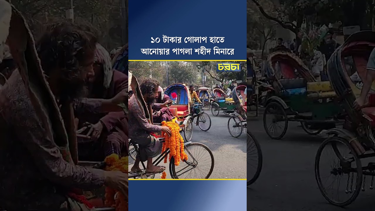 ১০ টাকার গোলাপ হাতে আনোয়ার পাগলা শহীদ মিনারে