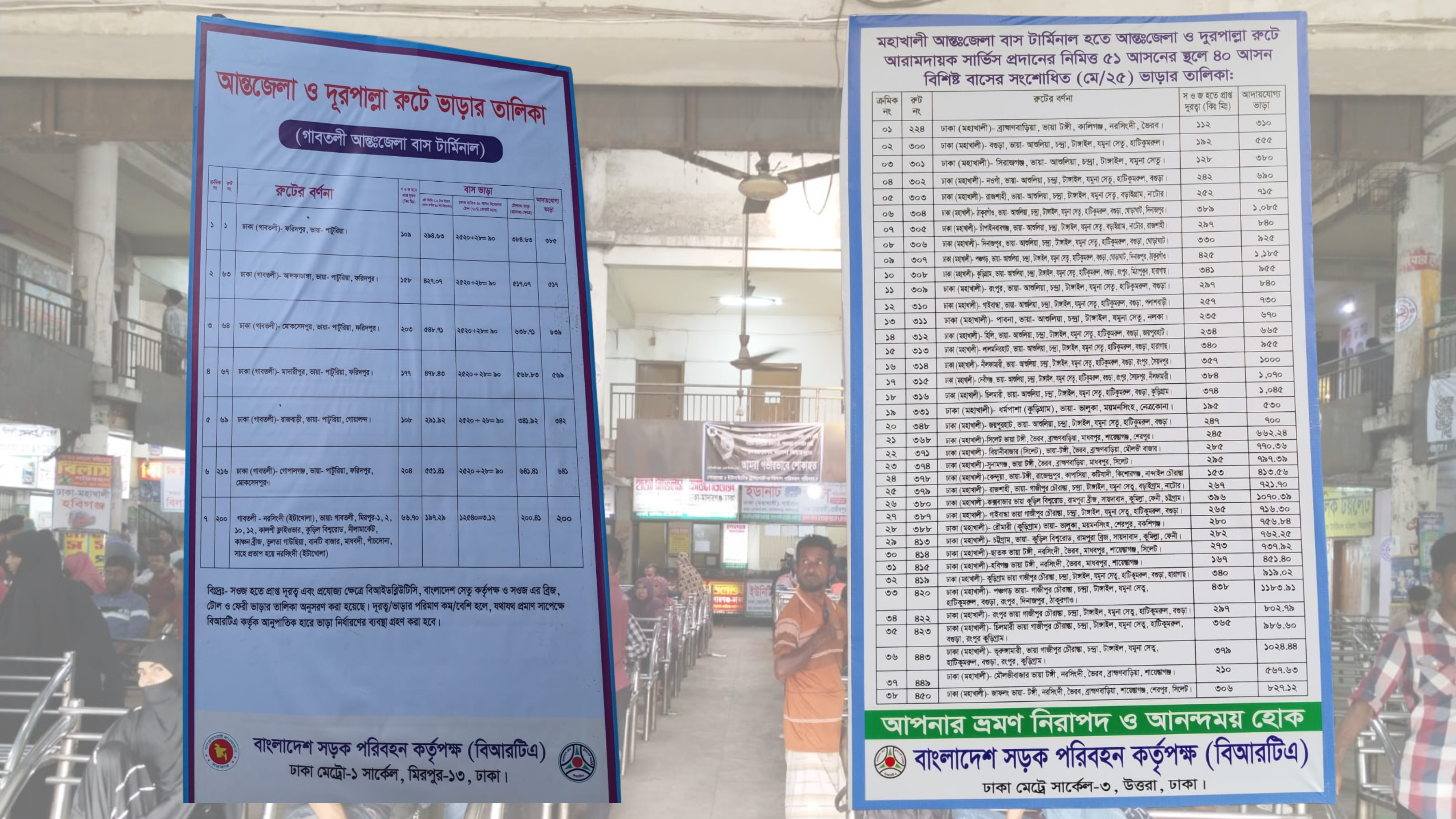 সরকার নির্ধারিত ভাড়ার তালিকা, যা মানছে না বাস কোম্পানিগুলো। ছবি: চরচা